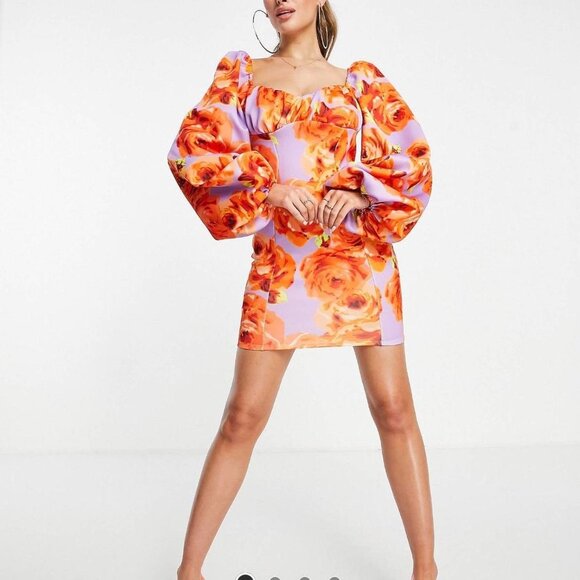 Asos Design Mini Dress Womens 2 Purple Coquette Twee Romantic Floral Casual - Picture 11 of 12